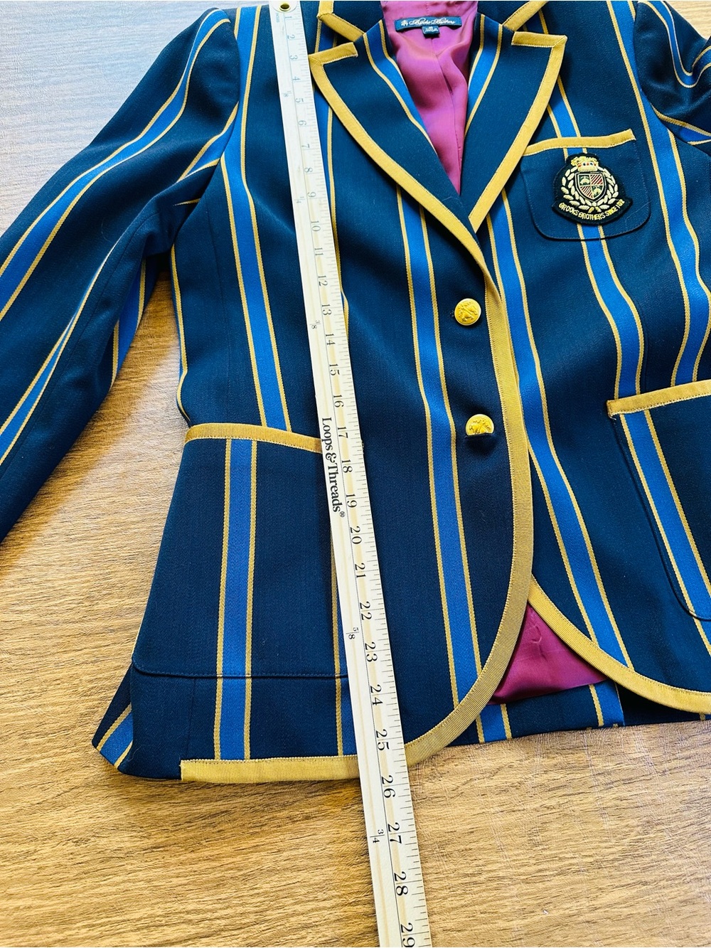 Brooks Brothers Striped Boating Blazer with Crest & Grosgrain Trim -Size: 10 - Picture 12 of 12